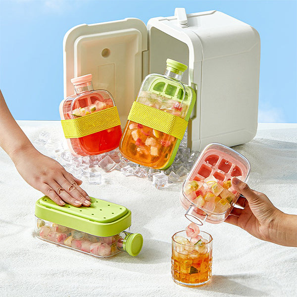 Ice Mold Water Bottle - Food-Grade Plastic - Easy Release - Pink - Green - White