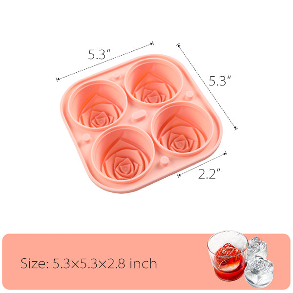 Rose Ice Cube Mold - 4 or 6 Grids - Food-Grade Silicone - Easy Release - Pink and Green Options