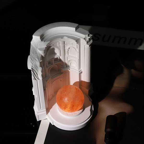 Parthenon Aroma Lamp - Ancient Greek Style Diffuser - Himalayan Salt Light - Plaster Sculpture Design - USB Rechargeable Night Light
