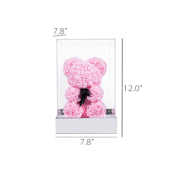 Rose Teddy Bear Figurine - Handcrafted with PE Material - Red, White, Pink - Acrylic Cover Protection - Valentine's Gift