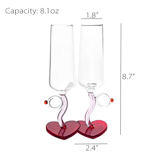 Cupid Ring Champagne Glasses - Heart-Shaped Base - Glass - Elegant Valentine's Gift - Romantic Dinnerware