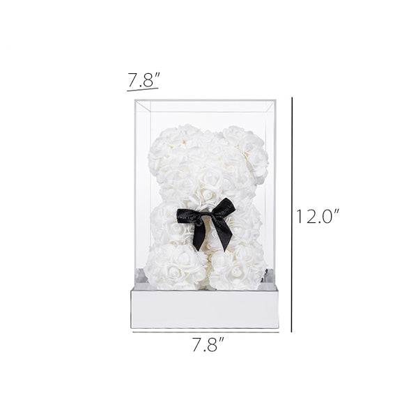 Rose Teddy Bear Figurine - Handcrafted with PE Material - Red, White, Pink - Acrylic Cover Protection - Valentine's Gift