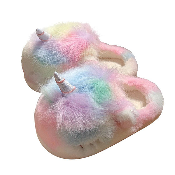 Unicorn Plush Slippers - Cozy and Soft - White and Pink - Women’s Home Shoes