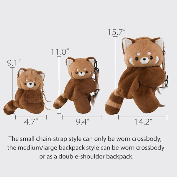 Red Panda Plush Bag - Cute Soft Toy Purse - 3 Sizes Available - Cozy & Adorable - Brown