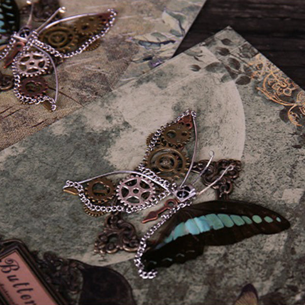 Butterfly Embossed Notebook - Steampunk Design - Real Butterfly Specimen - Refillable - Black - Brown - White