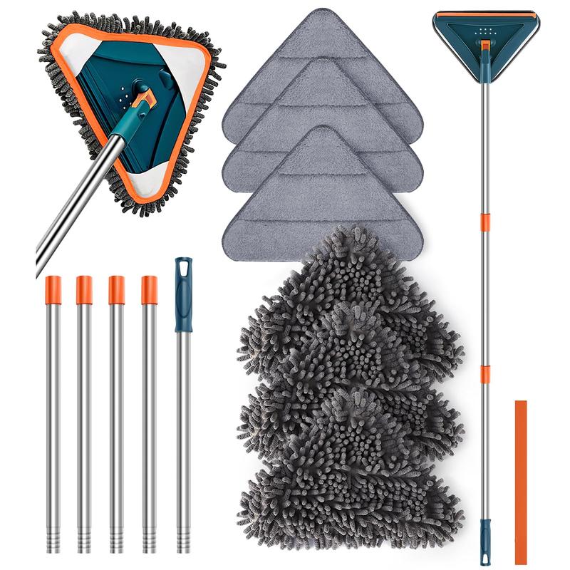 360° Triangle Wall & Ceiling Mop | Adjustable Long Handle with Squeegee & 6 Replacement Pads