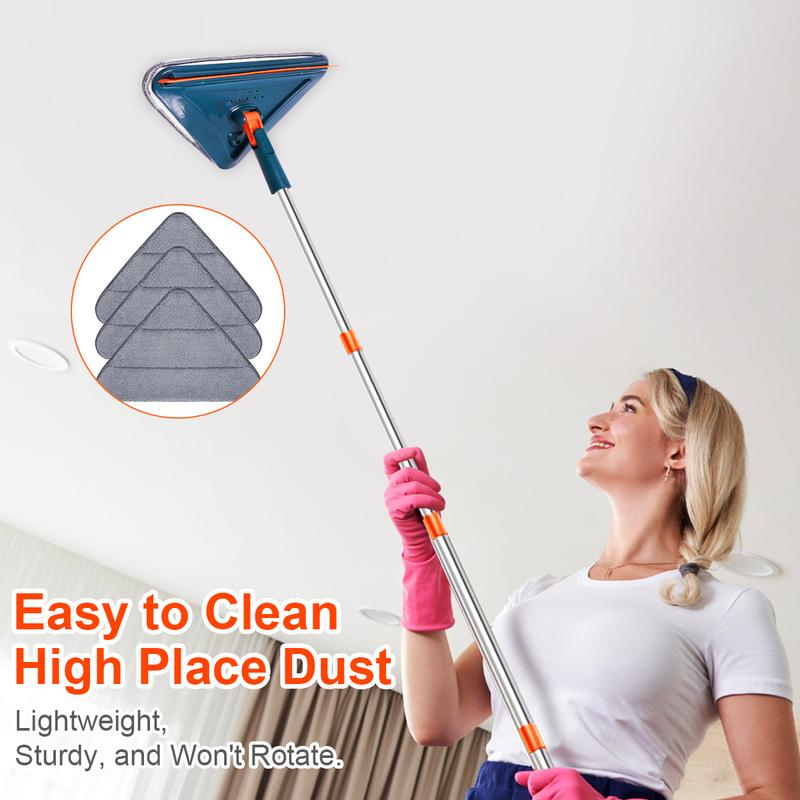 360° Triangle Wall & Ceiling Mop | Adjustable Long Handle with Squeegee & 6 Replacement Pads
