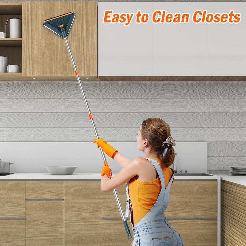 360° Triangle Wall & Ceiling Mop | Adjustable Long Handle with Squeegee & 6 Replacement Pads