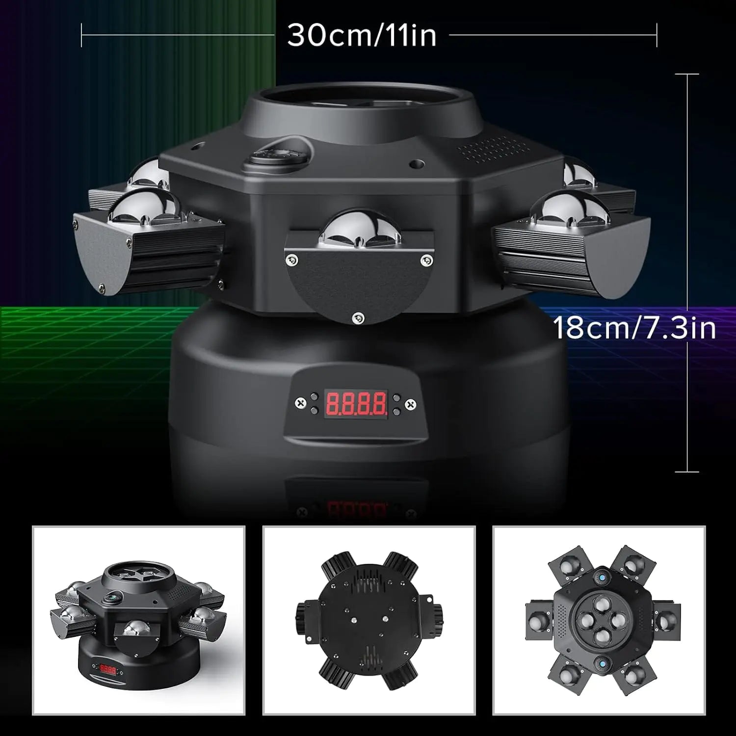 🔥Christmas Promotion $119.99🔥-150W Party Light: RGBW Moving Head with Voice Control & 6 LED Arms