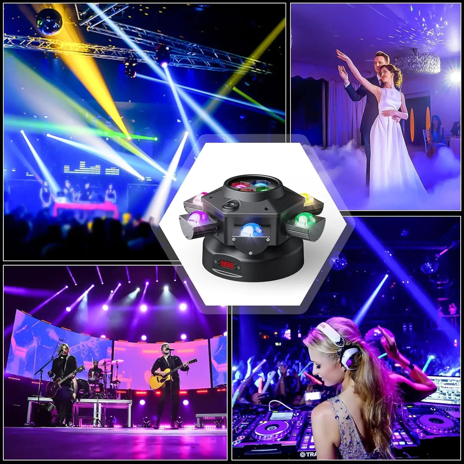 🔥Christmas Promotion $119.99🔥-150W Party Light: RGBW Moving Head with Voice Control & 6 LED Arms