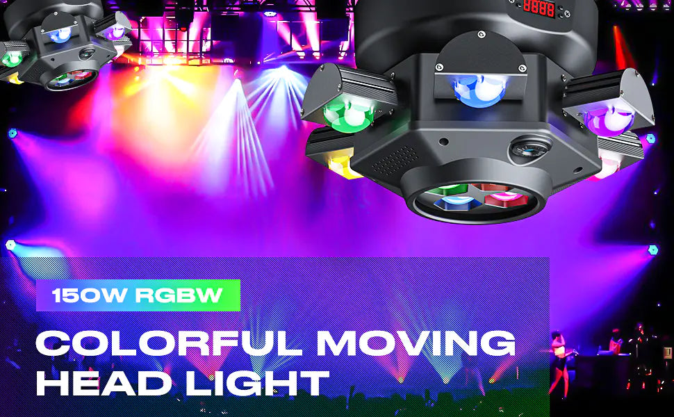 🔥Christmas Promotion $119.99🔥-150W Party Light: RGBW Moving Head with Voice Control & 6 LED Arms