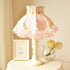 Vintage Lace Bedside Lamp - Romantic Princess Style - Wooden Base with Fabric Shade - Retro Bedroom Nightstand Light