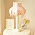 Vintage Lace Bedside Lamp - Romantic Princess Style - Wooden Base with Fabric Shade - Retro Bedroom Nightstand Light