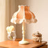 Vintage Lace Bedside Lamp - Romantic Princess Style - Wooden Base with Fabric Shade - Retro Bedroom Nightstand Light