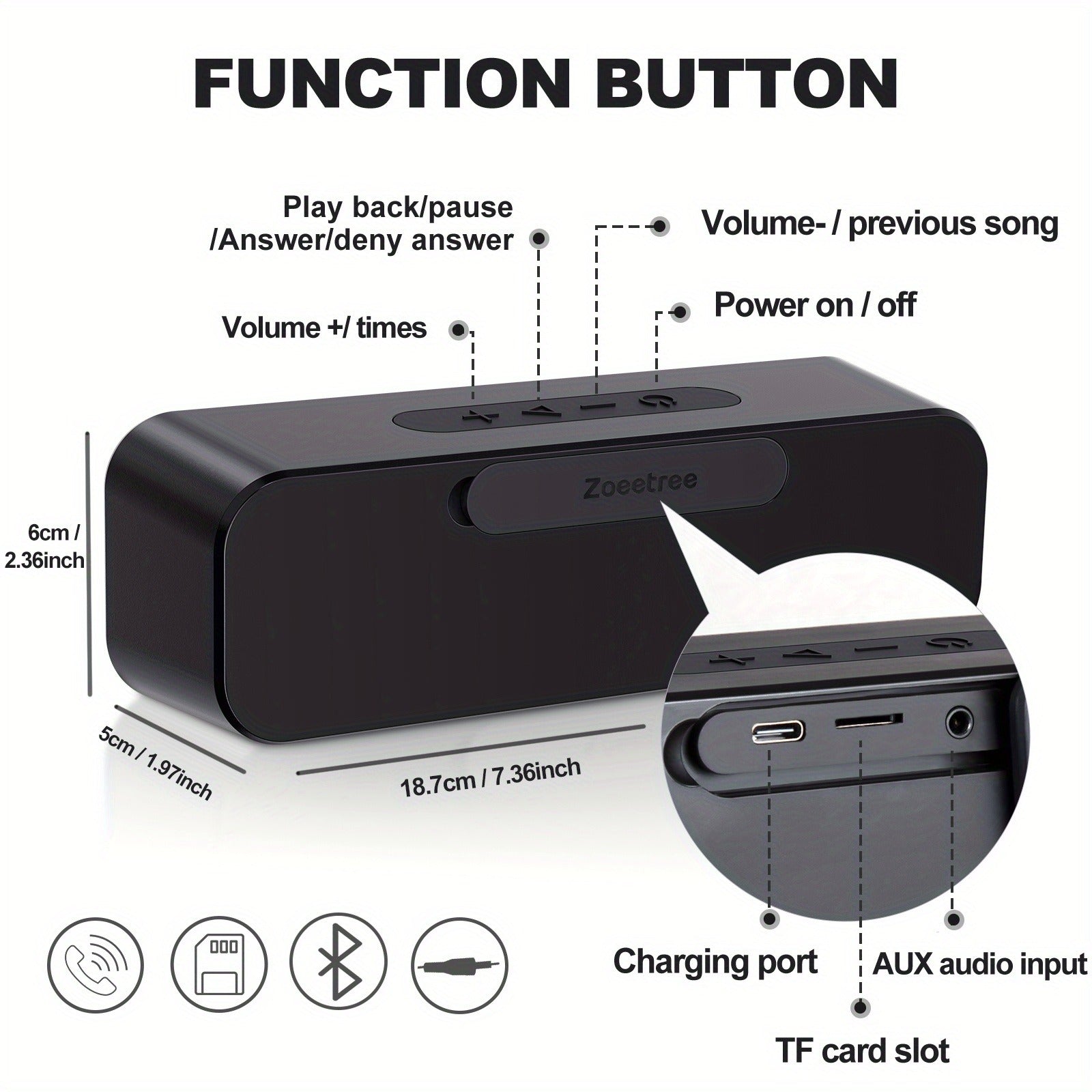 Wireless Bluetooth Speaker - 12W Stereo Sound - Portable Design - Black - Orange - Blue
