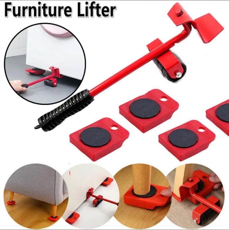 5-Pack Furniture Moving Kit - Heavy-Duty Slider Pads - Steel Lifter Tool - Easy Home Relocation - Red or Yellow